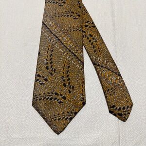 Vtg Clint Faubions Mens Neck Tie 53”x3” Brown & Gold Abstract Design